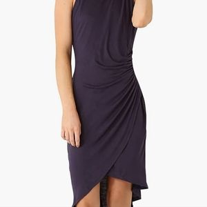 Navy asymmetrical tank dress with side ruching, navy, large, nwt